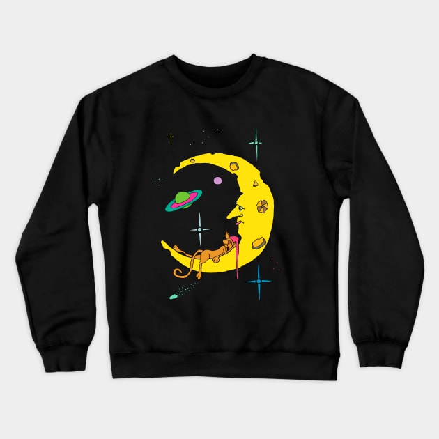 Cat Sleeping on the Moon Crewneck Sweatshirt by Turnersartandcrafts